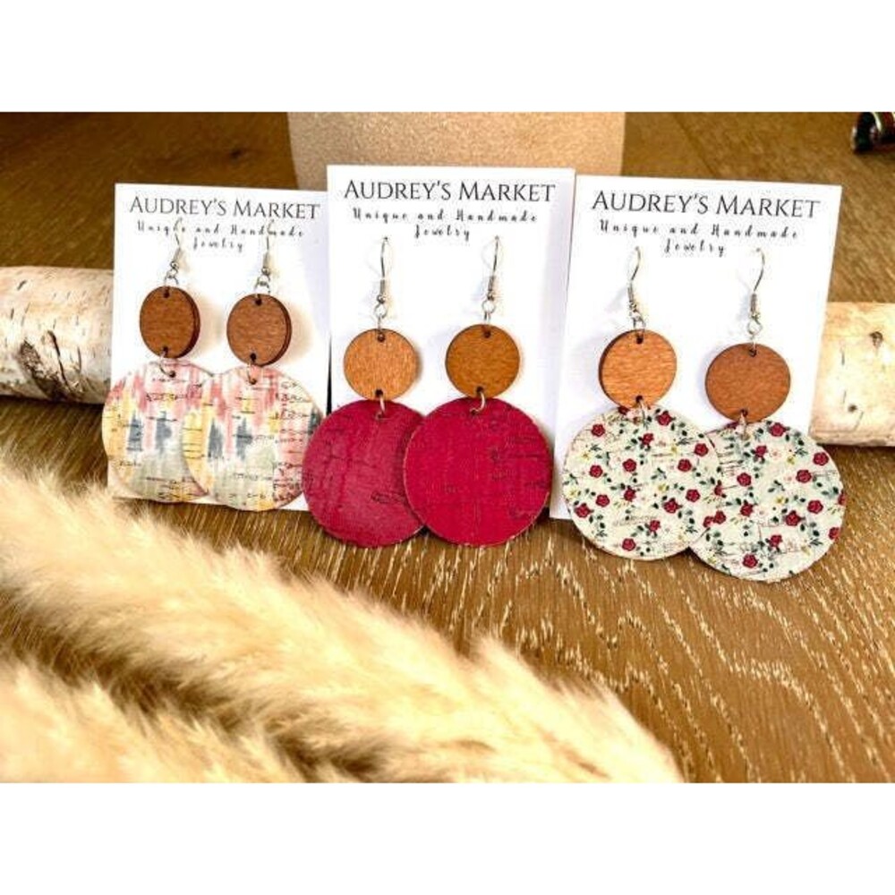 NEW Cute Statement Earrings Lightweight Wooden Cork Earrings  - 3 Styles!